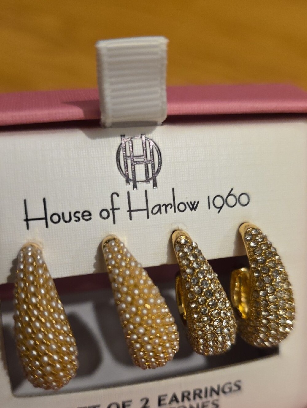 House of Harlow 1960 Gold And Glass Stone Earring Set - Picture 2 of 4